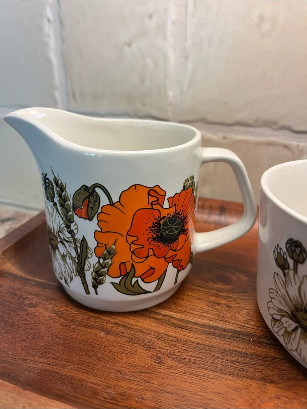 J & G Meakin of England Vtg Floral Porcelain Coffee/Tea Set Orange Poppies